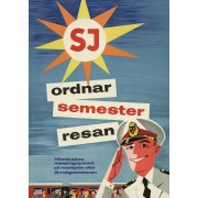 SJ ordnar med semesterresan 1958, affisch 21x30cm